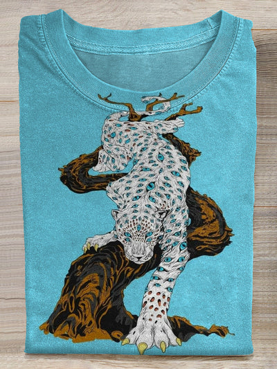 Vintage Tiger Graffiti Print Casual Cotton T-Shirt