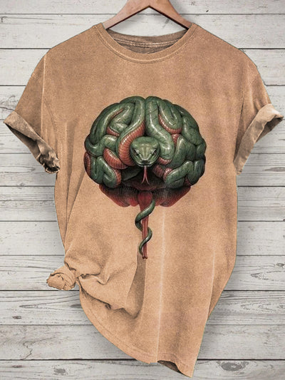 Funny Snake Printed Vintage Fashion Loose Short Sleeve T-Shirt