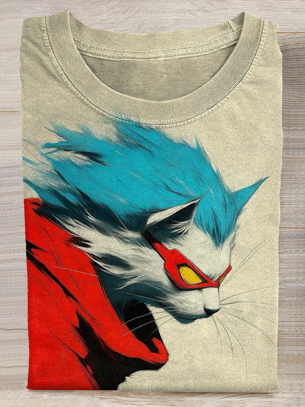 Funny Cat Print Casual Cotton T-Shirt