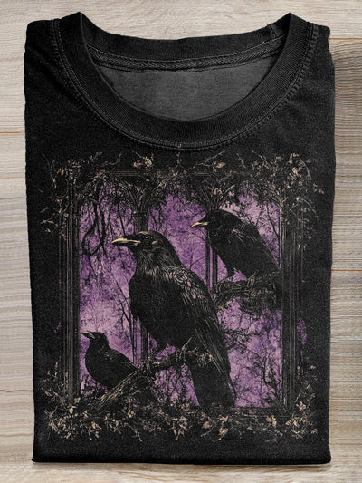 Gorgeous Dark Crow Print Casual Pure Cotton Loose T-Shirt
