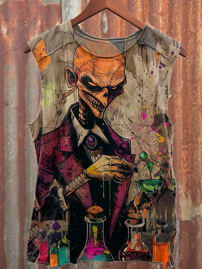 Fantasy Scientist Print Casual Cotton Loose Tank Top