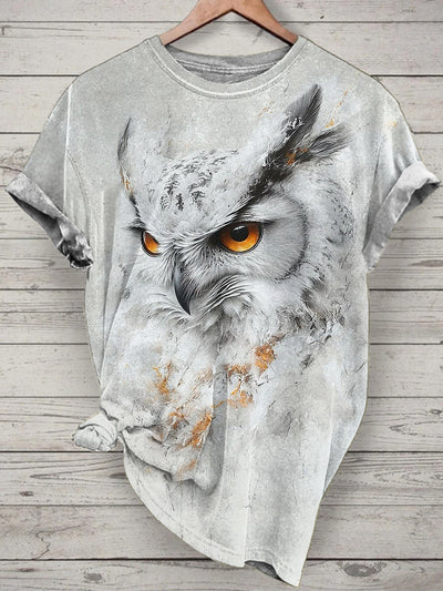 Owl Printed Vintage Fashion Loose Short Sleeve T-Shirt