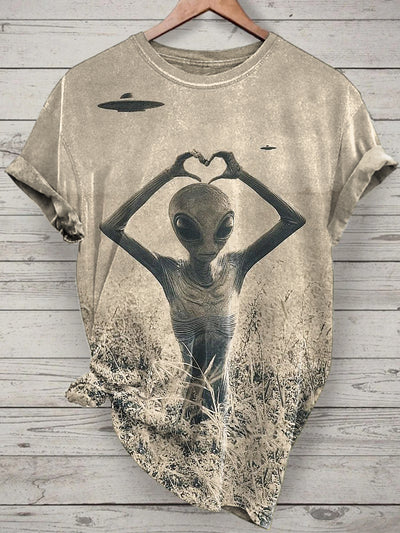Funny Alien Printed Vintage Fashion Loose Short Sleeve T-Shirt