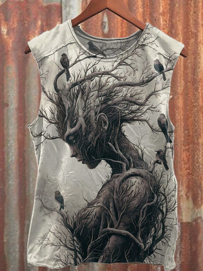 Retro Printed Casual Cotton Loose Tank Top