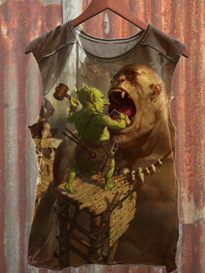 Retro Monster Print Casual Cotton Loose Tank Top