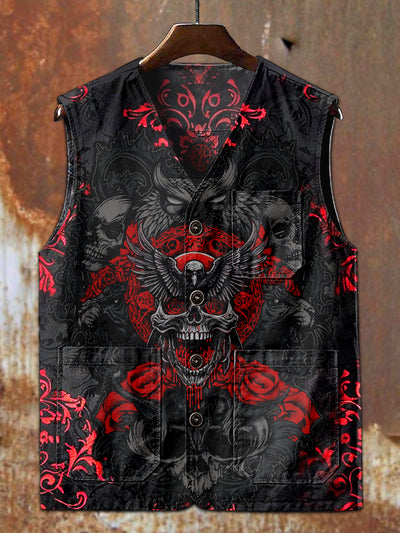 Gorgeous Skull Print Casual Vest Jacket