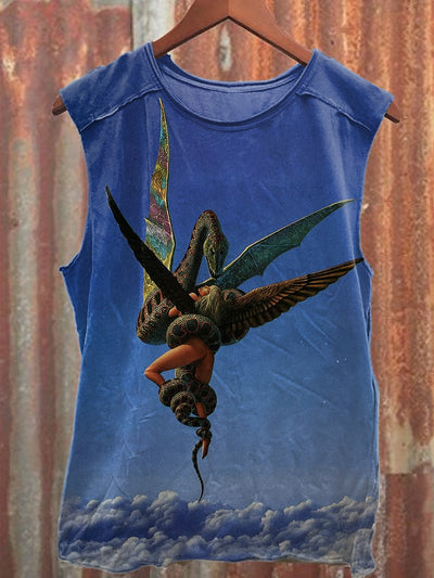 Retro Printed Casual Cotton Loose Tank Top