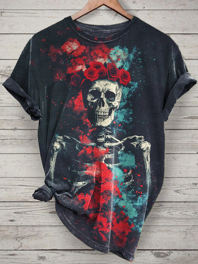 Skeleton Printed Vintage Fashion Loose Short Sleeve T-Shirt