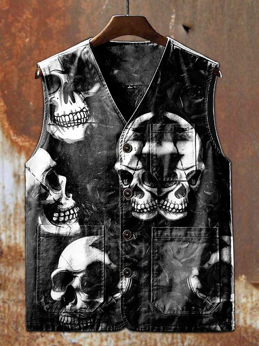 Gorgeous Skull Print Casual Vest Jacket