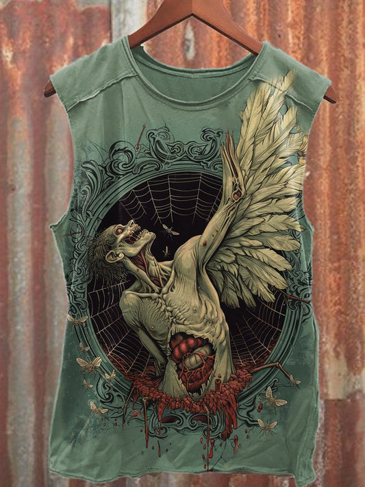 Retro Skull Angel Print Casual Cotton Loose Tank Top