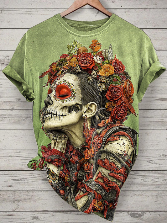 Unisex Zombie Bride Printed Vintage Fashion Loose Short Sleeve T-Shirt