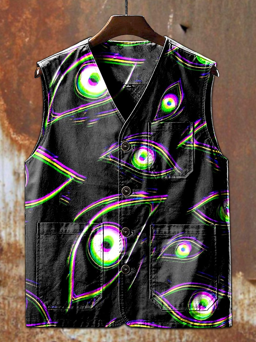 Fantasy Eyes Printed Casual Vest Jacket