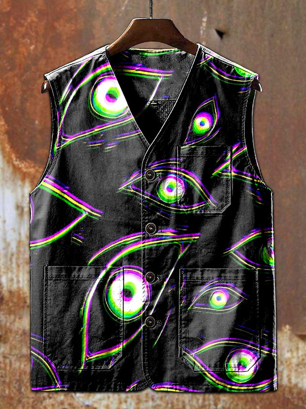 Fantasy Eyes Printed Casual Vest Jacket