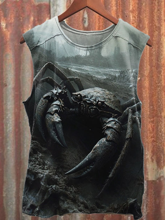 Undersea Crab Print Casual Cotton Loose Tank Top