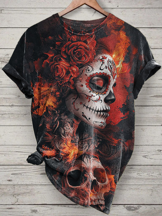 Unisex Zombie Bride Printed Vintage Fashion Loose Short Sleeve T-Shirt