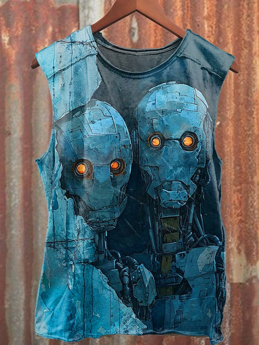 Men's Casual Robot Printed Tank Top