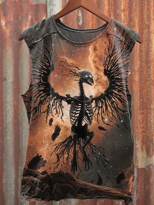 Men's Casual Skeleton Flying Bird Printed Tank Top