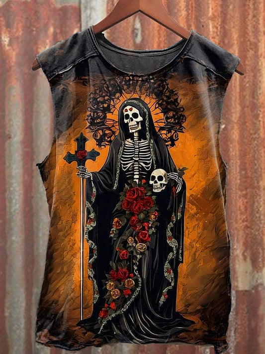 Men's Casual Nun Skeleton Printed Tank Top