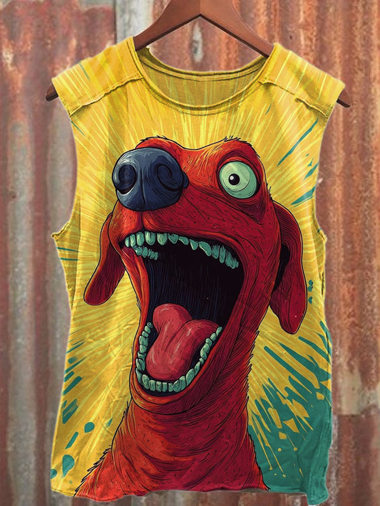 Retro Pop Graffiti Puppy Print Casual Cotton Tank Top