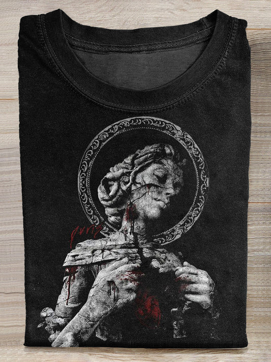 Retro Illustration Art Print Casual Cotton T-Shirt