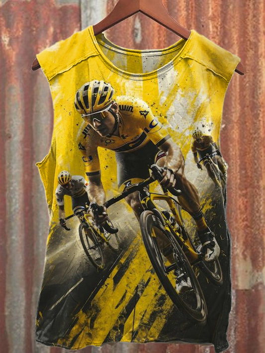 Retro Road Cycling Race Printed Casual Cotton Tank Top