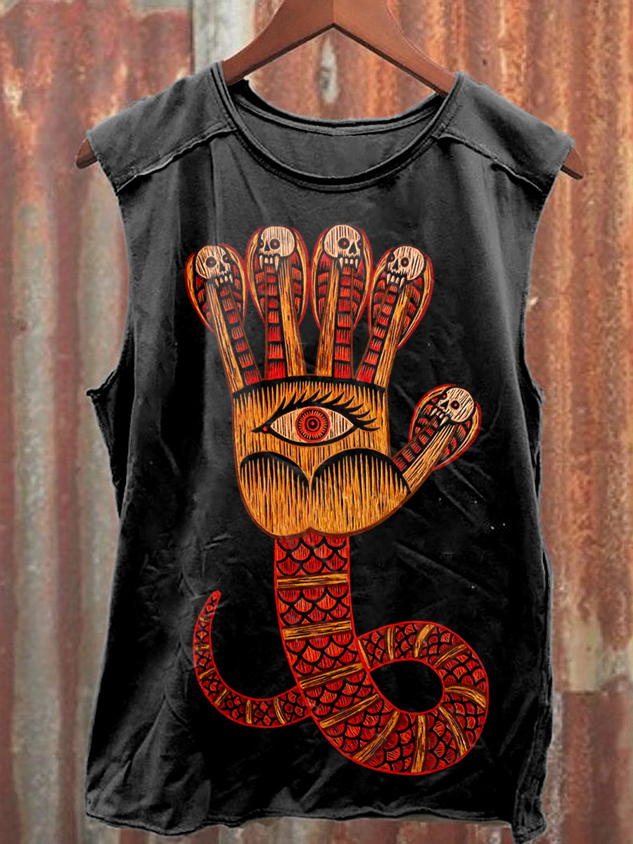 Skull Snake Illustration Printed Casual Cotton Tank Top