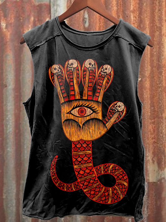 Skull Snake Illustration Printed Casual Cotton Tank Top