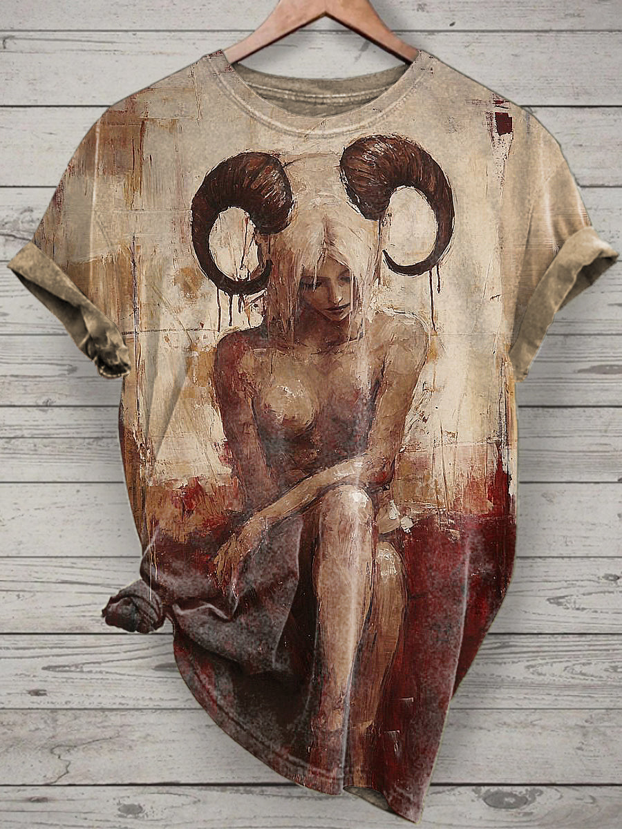 Sheep Girl Printed Vintage Fashion Loose Short Sleeve T-Shirt
