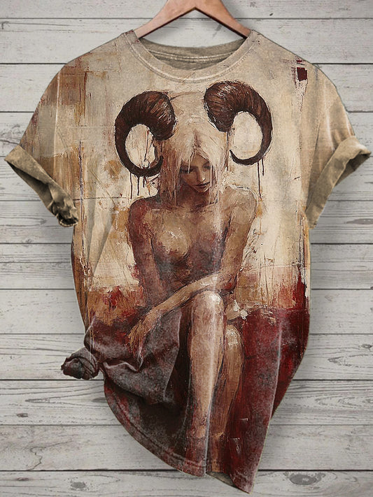 Sheep Girl Printed Vintage Fashion Loose Short Sleeve T-Shirt
