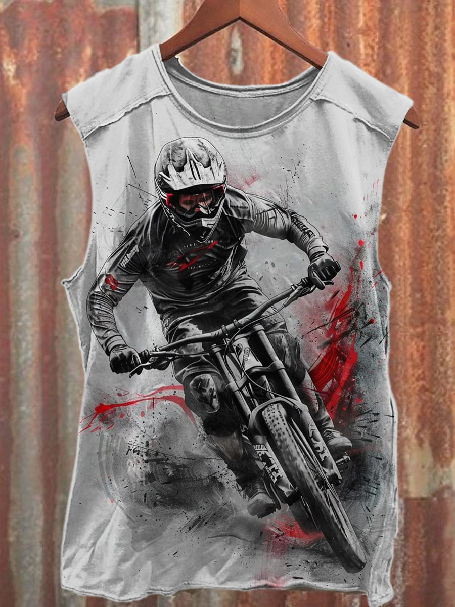 Retro Road Cycling Race Printed Casual Cotton Tank Top