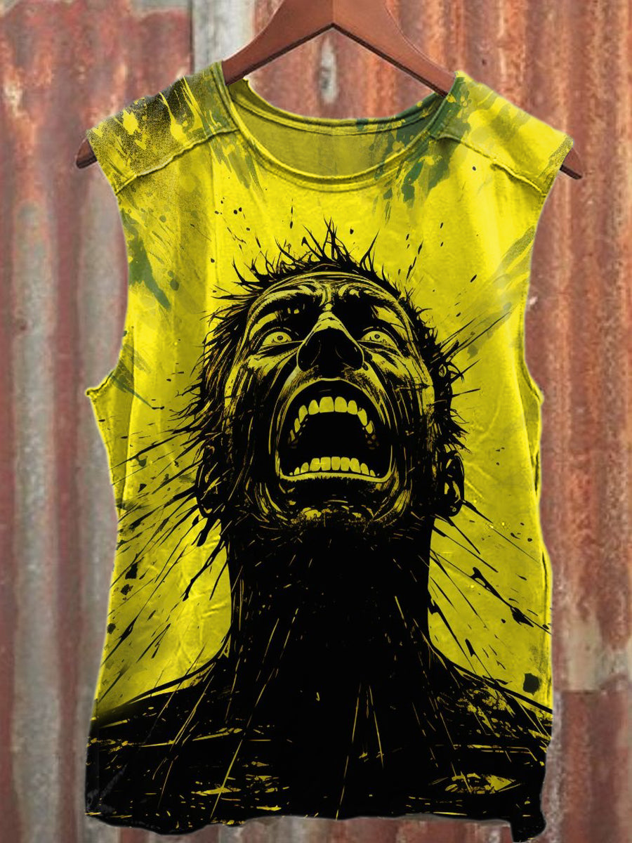 Retro Graffiti Print Casual Cotton Tank Top