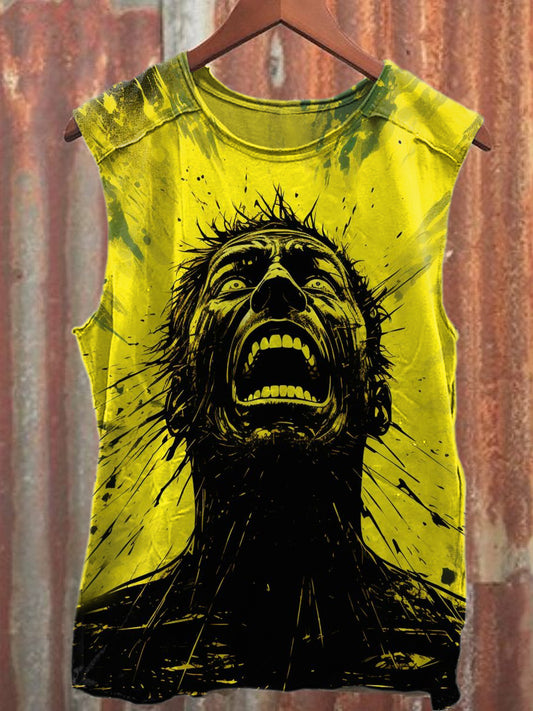 Retro Graffiti Print Casual Cotton Tank Top