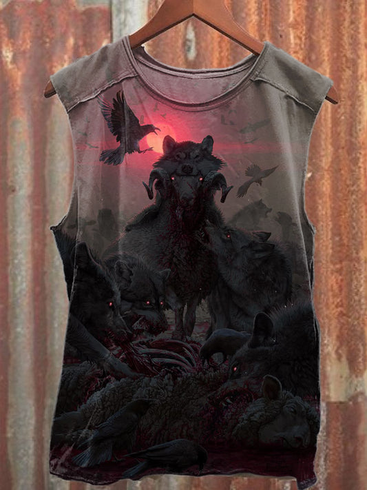 Vintage Illustration Printed Casual Cotton Tank Top