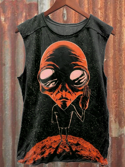 Funny Alien Print Casual Cotton Tank Top