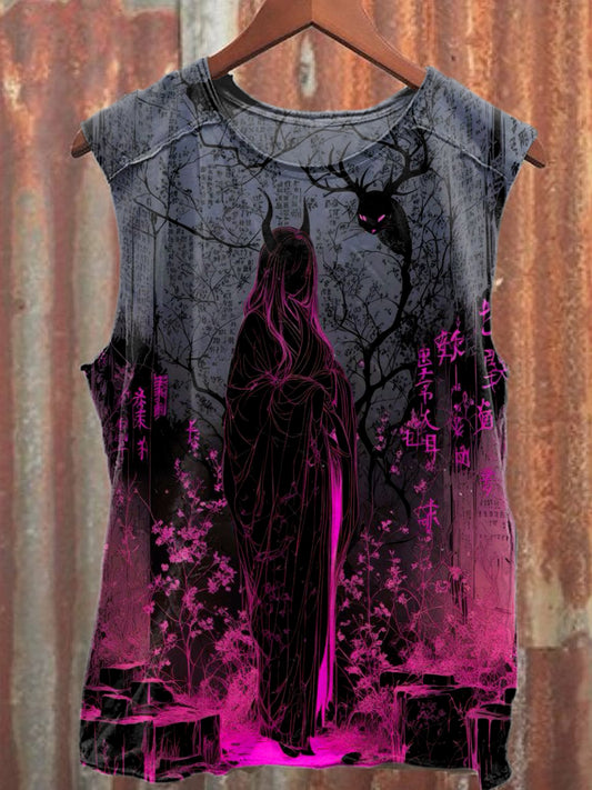 Retro Illustration Printed Casual Cotton Tank Top