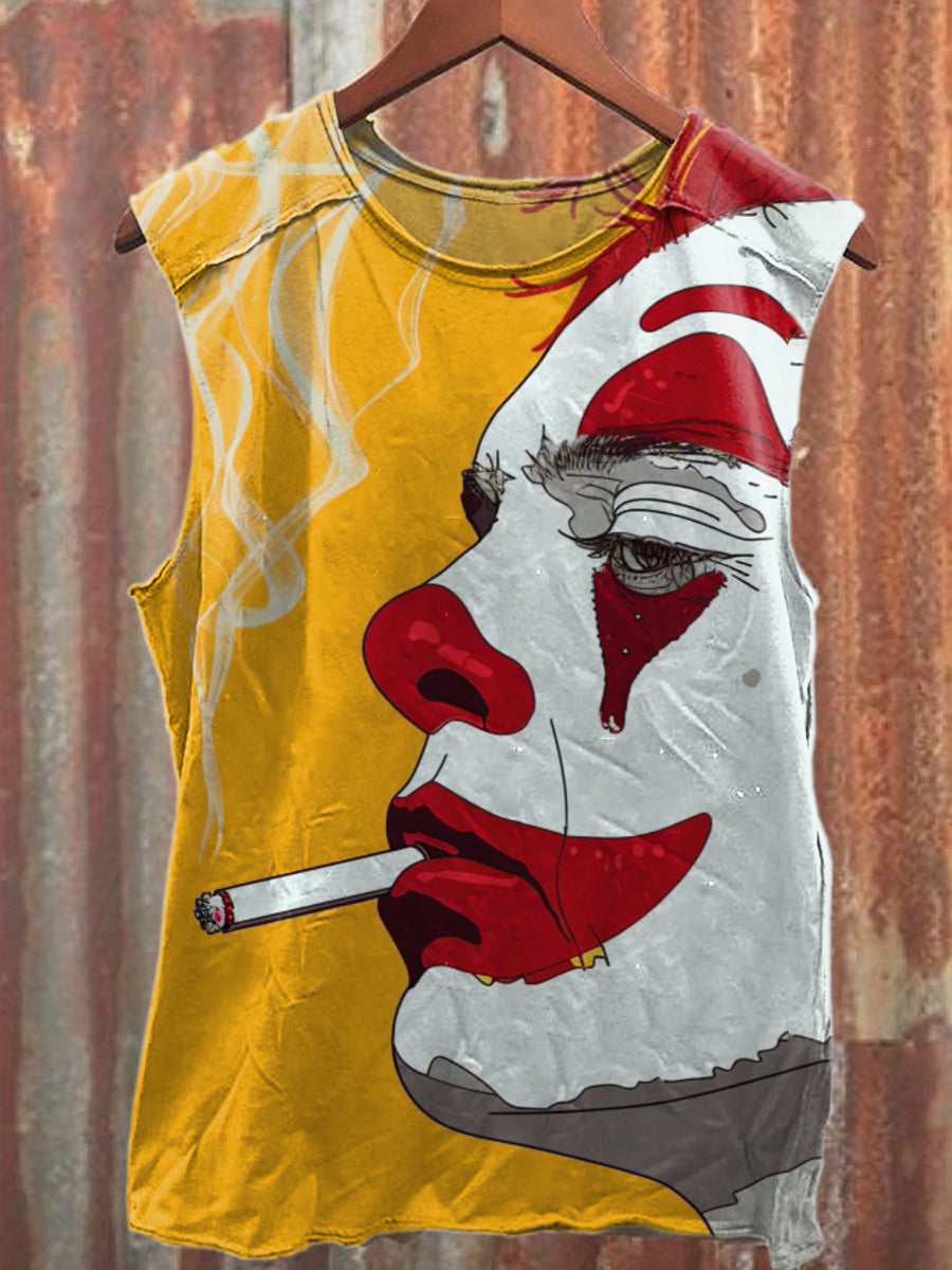 Retro Clown Art Print Casual Cotton Tank Top