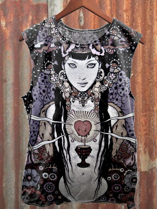 Retro Graffiti Print Casual Cotton Tank Top