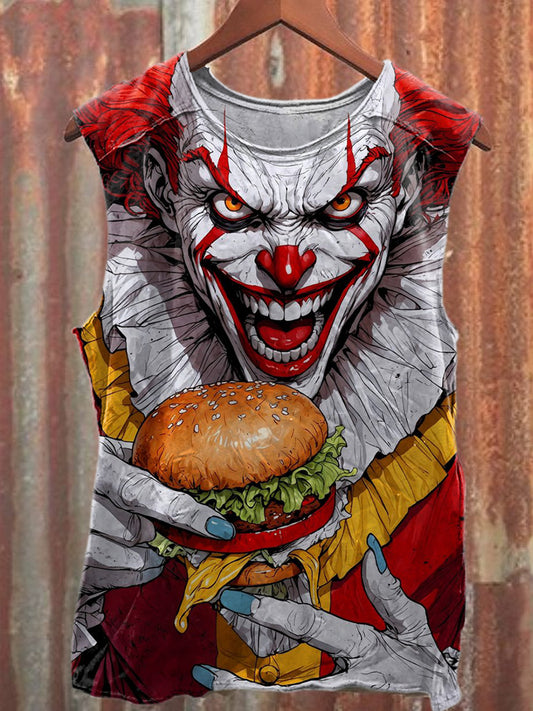Retro Joker Burger Art Print Casual Cotton Tank Top