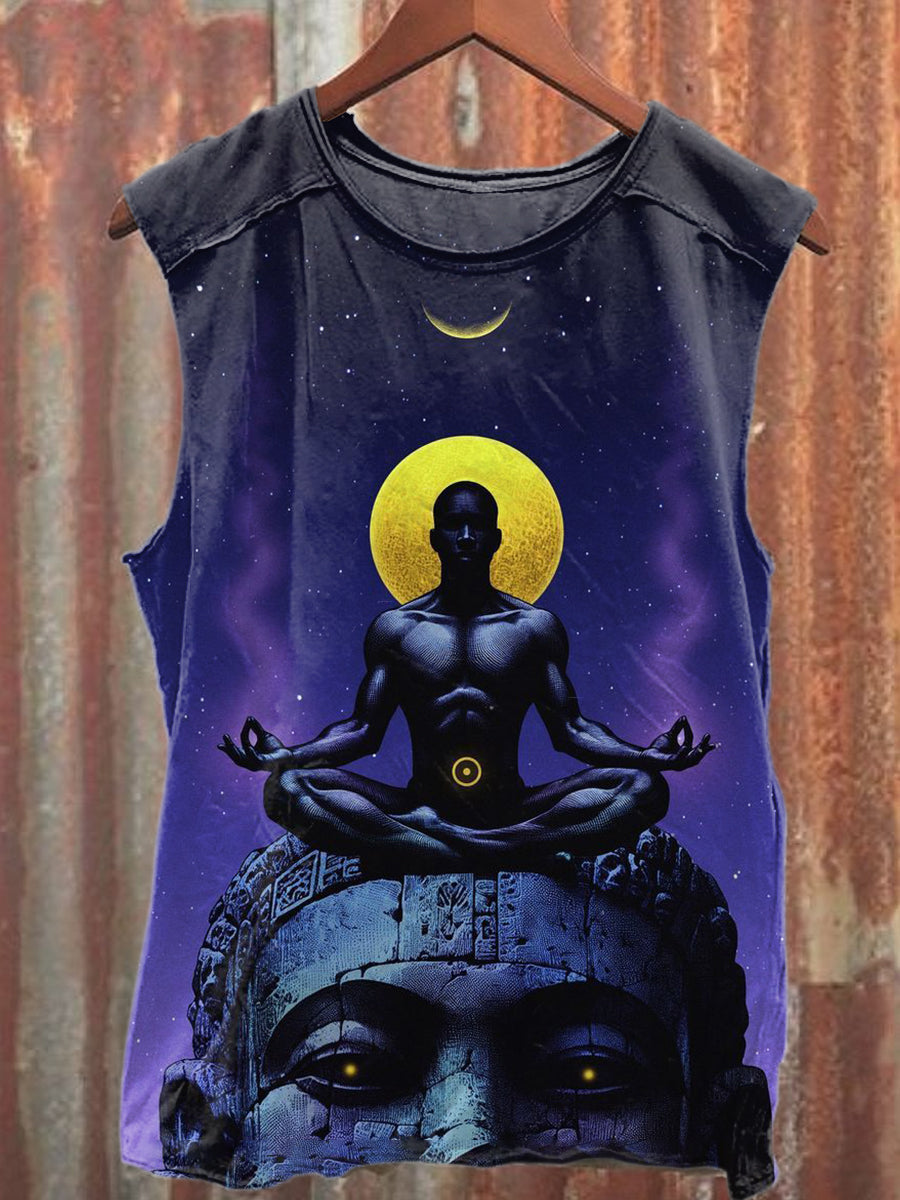 Retro Illustration Printed Casual Cotton Tank Top