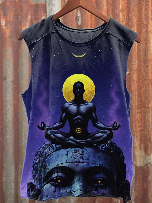 Retro Illustration Printed Casual Cotton Tank Top