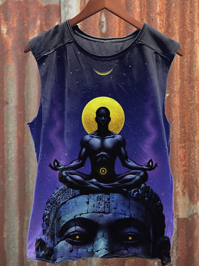 Retro Illustration Printed Casual Cotton Tank Top
