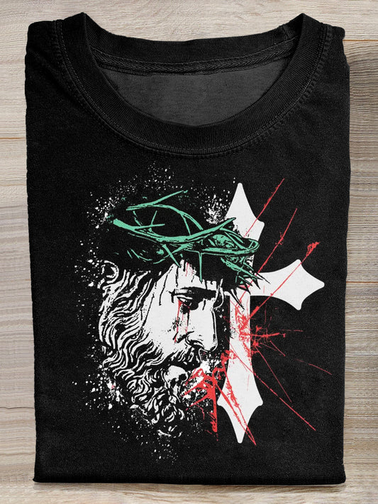 Retro Jesus Graffiti Illustration Casual Loose T-shirt