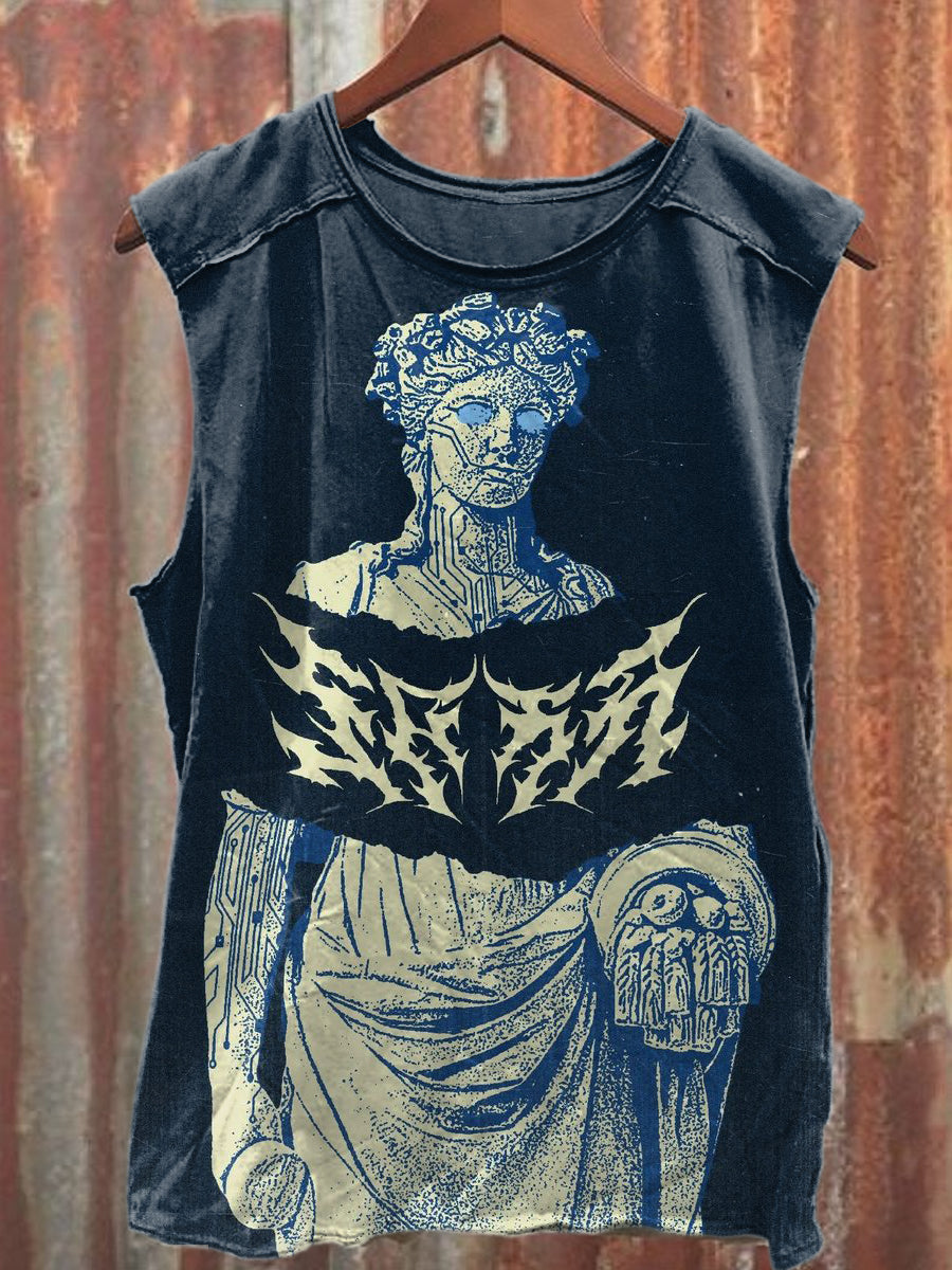 Retro Graffiti Print Casual Cotton Tank Top