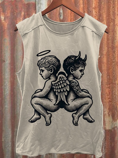 Retro Graffiti Print Casual Cotton Loose Tank Top
