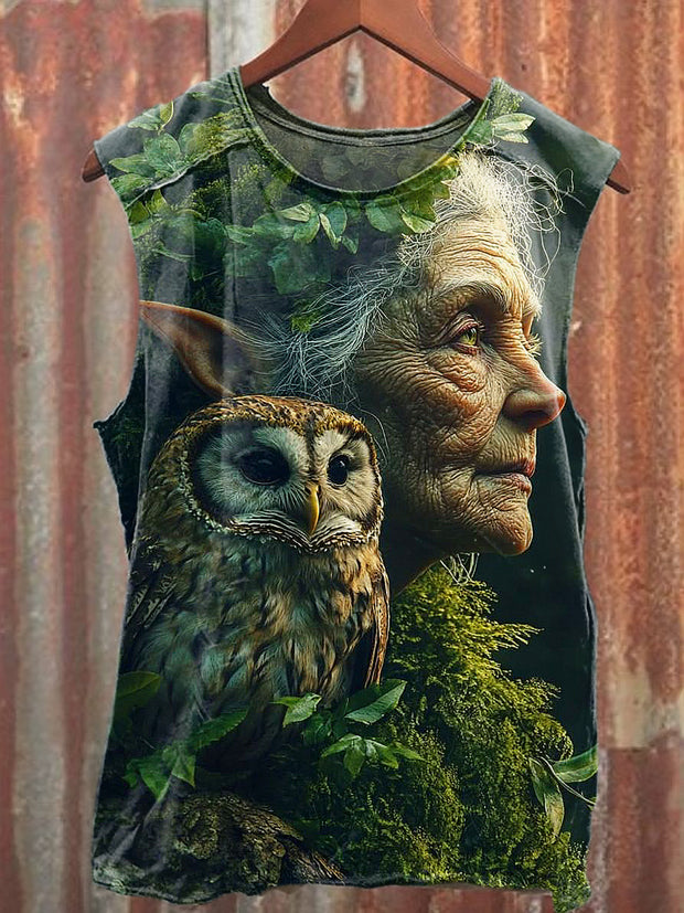 Men's Casual Owl Printed Tank Top