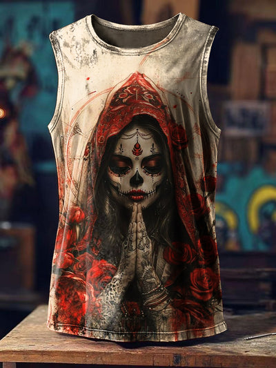 Retro Skull Print Loose Tank Top