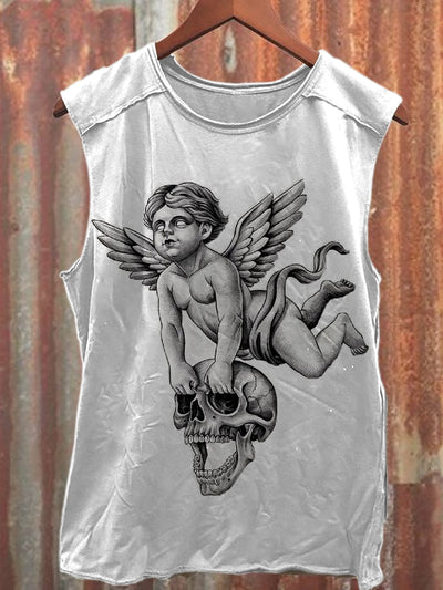 Retro Graffiti Print Casual Cotton Loose Tank Top