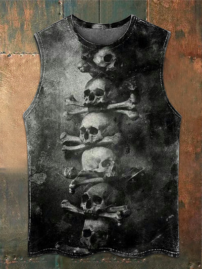 Gorgeous Dark Style Skull Print Casual Loose Tank Top