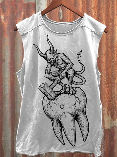 Retro Graffiti Print Casual Cotton Loose Tank Top
