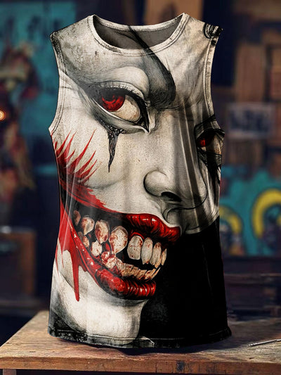 Retro Evil Mask Print Loose Tank Top